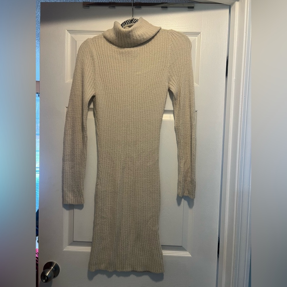 Sincerely Jules Elegant Cream Turtleneck Sweater Dress